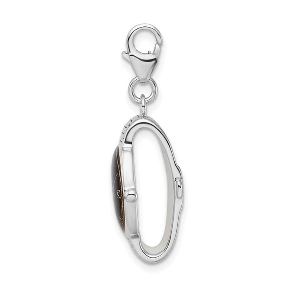 Sterling Silver Polished 3-D Enameled Wristwatch Bracelet Charm Lobster Clasp